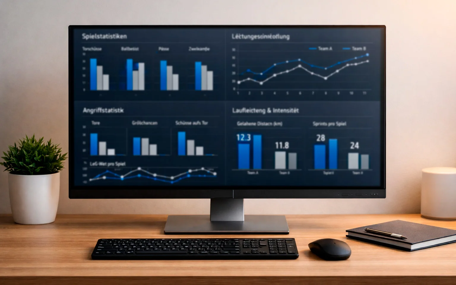 Modernes Analyse-Dashboard mit Fußballstatistiken und Leistungskennzahlen