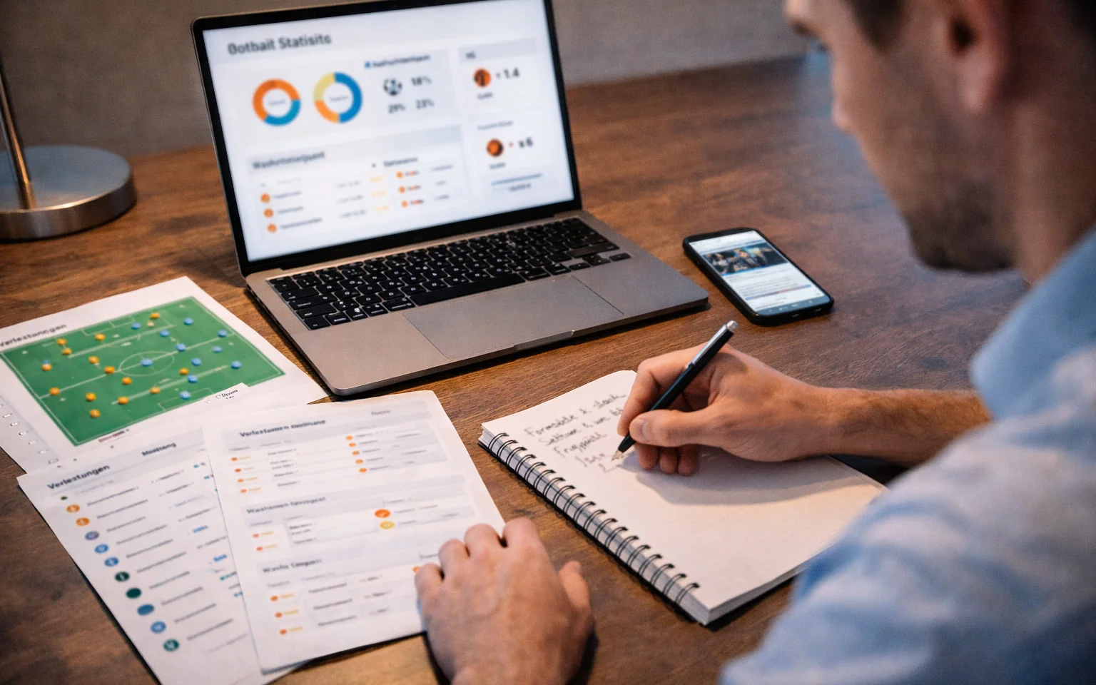Sportanalyst bei der Recherche von Bundesliga-Spielern und Verletzungsmeldungen