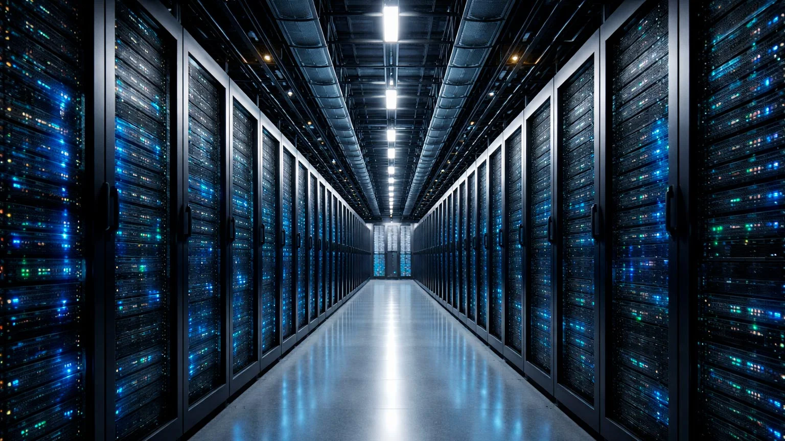 Serverraum mit Computern die große Datenmengen verarbeiten