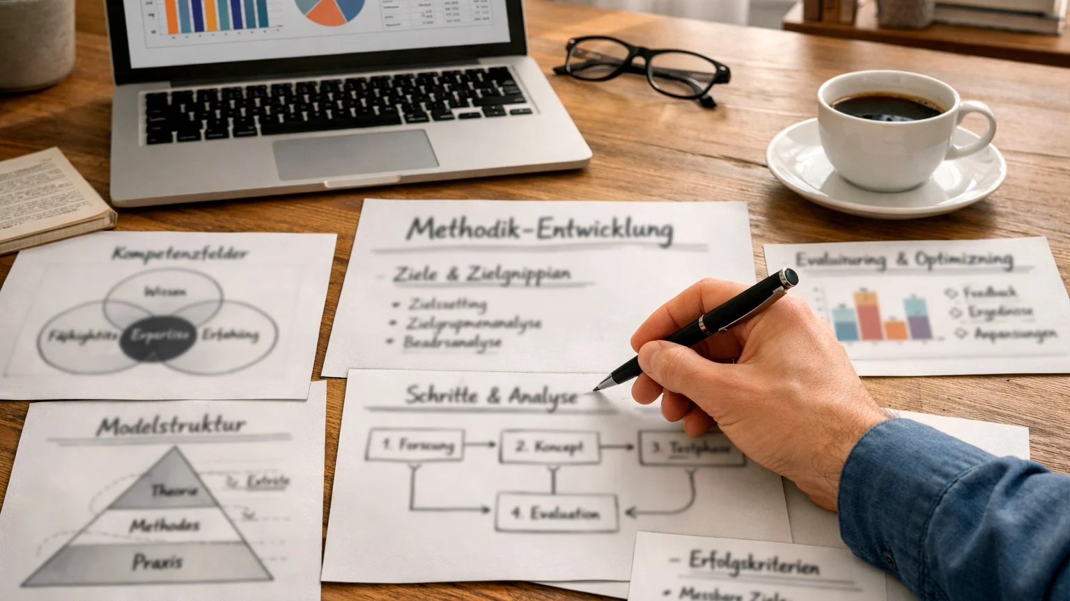 Person entwickelt Wettstrategie mit Notizen und Diagrammen auf dem Schreibtisch