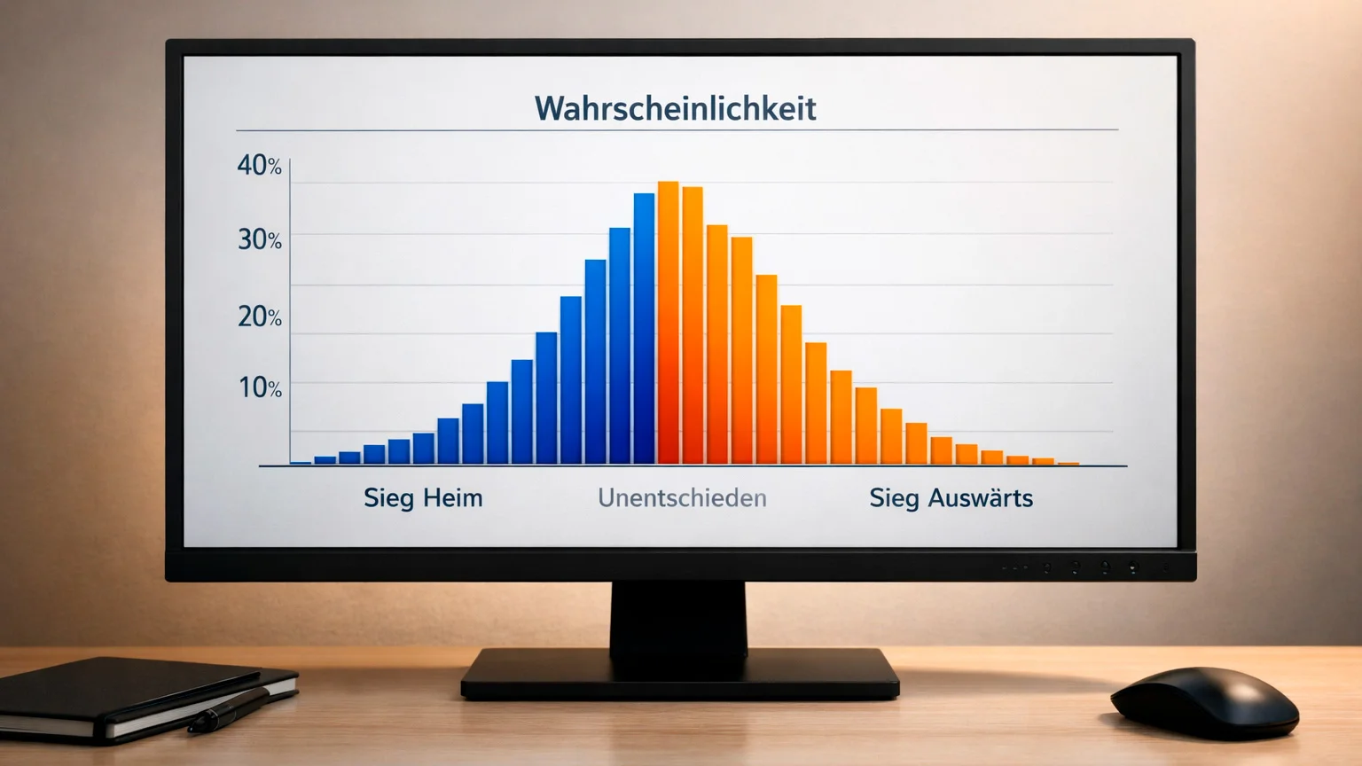 Bildschirm zeigt ein Balkendiagramm mit Wahrscheinlichkeitsverteilung für Spielergebnisse
