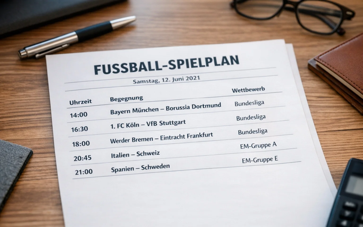 Übersichtliche Darstellung eines Bundesliga-Spielplans mit mehreren Partien